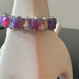 Iridescent Purple Opal-Effect Sterling Silver Band Ring